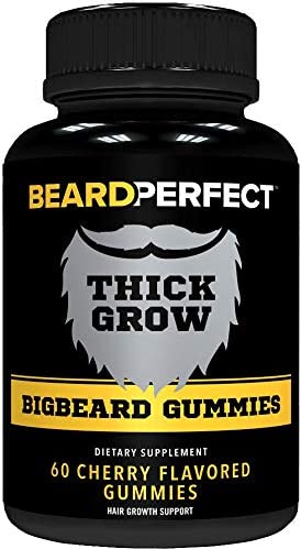 THICKGROW BIGBEARD Gummies  Beard Growth Formula- with Biotin, B12, and 10+ Elite Beard-Building Vitamins - 60 Cherry Flavored