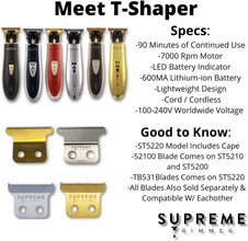 SUPREME TRIMMER Professional Trimmer Clippers Mustache Travel Beard Bundle Cordless Razor - ST5220 T-Shaper Li in Red + STF501 T-Fader Li