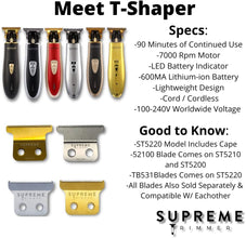 SUPREME TRIMMER Professional Trimmer Clippers Mustache Travel Beard Bundle Cordless Razor - ST5220 T-Shaper Li in Red + STF501 T-Fader Li