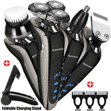 Kurener Electric Shaver Razor Rechargeable 100% Waterproof Rotary with Nose Trimmer Sideburns Trimmer Face Cleaning Brush
