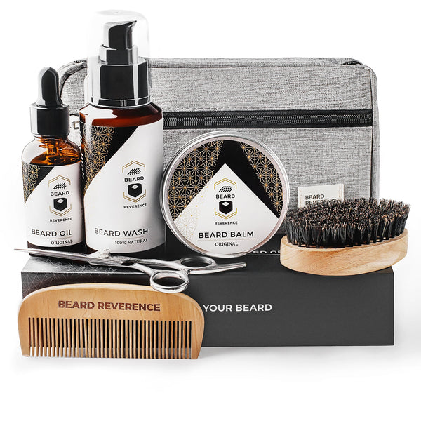 Beard Reverence Premium Beard Kit - All Natural – 8 in 1 Grooming Set with Travel Bag and Gift Box