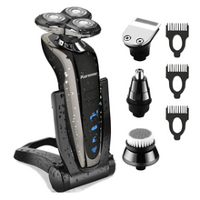 Kurener Electric Shaver Razor Rechargeable 100% Waterproof Rotary with Nose Trimmer Sideburns Trimmer Face Cleaning Brush