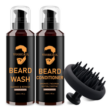 Beard Wash & Conditioner & Silicone Brush Professional Set w/Argan & Jojoba Oils - Beard Shampoo w/Beard Oil 2 x 4 Fl Oz 120ML