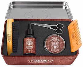 Viking Revolution Beard Care Kit For Men - Sandalwood - Gift Set - Ultimate Beard Grooming Kit Includes Beard Oil, Beard Balm, Brush, Comb, Scissors & More - Beard Care Set