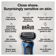 Braun Series 6 6020s Electric Shaver with Precision Trimmer for Men, Wet & Dry, Rechargeable, Cordless Foil Shaver, Blue