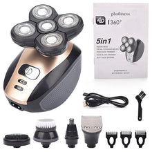 5 In 1 4D Men's Rechargeable Bald Head Electric Shaver 5 Floating Heads Beard Nose Ear Hair Trimmer Razor Clipper Facial Brush